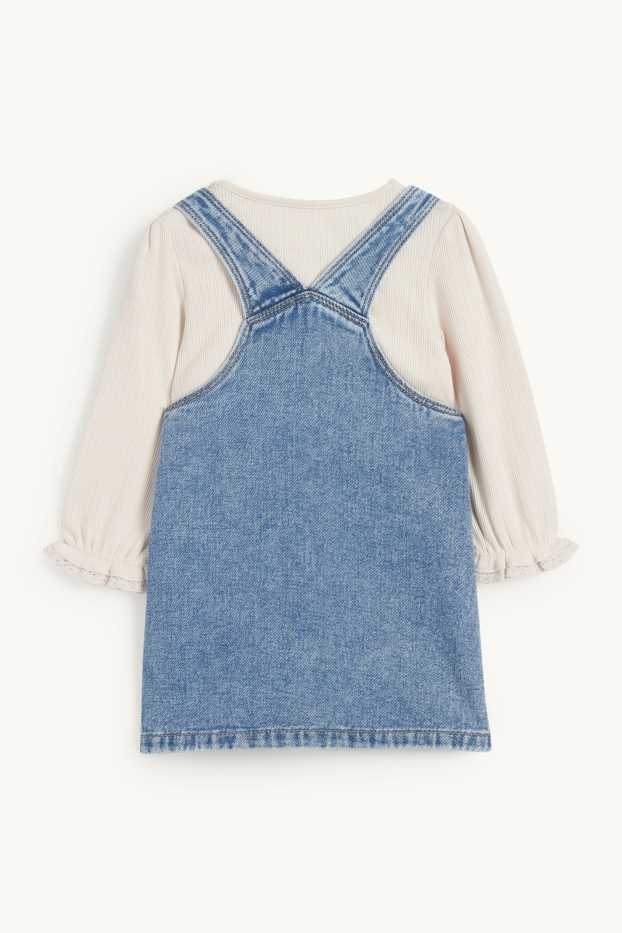 Bebeluși - fete - Floricele - compleu bebeluși - 2 piese - denim-albastru