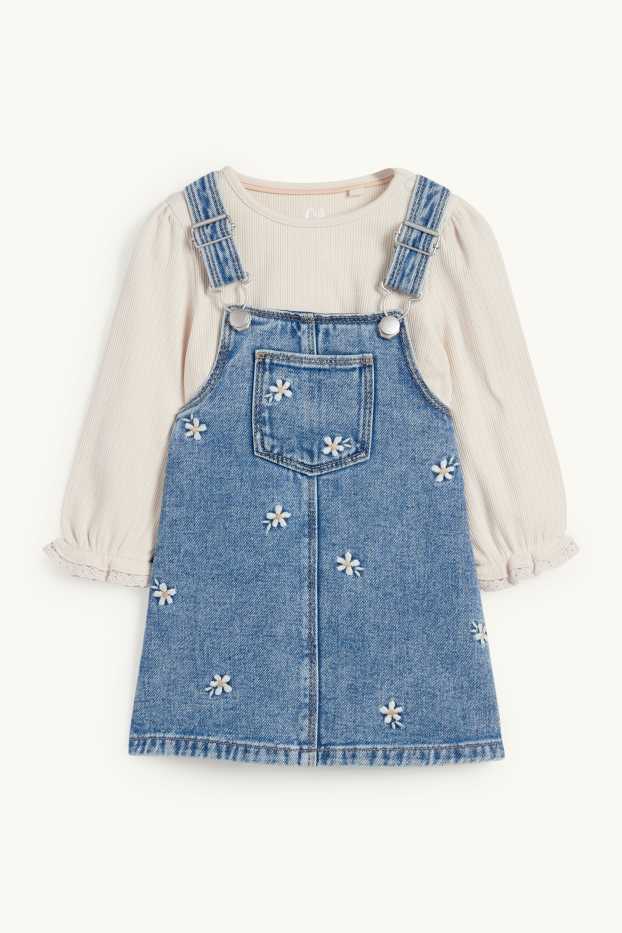 Bebeluși - fete - Floricele - compleu bebeluși - 2 piese - denim-albastru