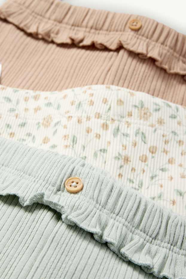 Bebés niñas - Pack de 3 - florecitas - leggings para bebé - de canalé - verde menta