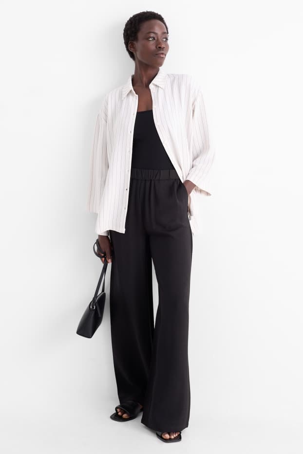 Femmes - Pantalon en toile - high waist - wide leg - noir