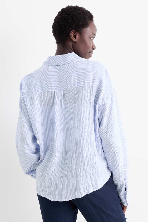 Donna - Blusa con nodo - a righe - bianco / azzurro