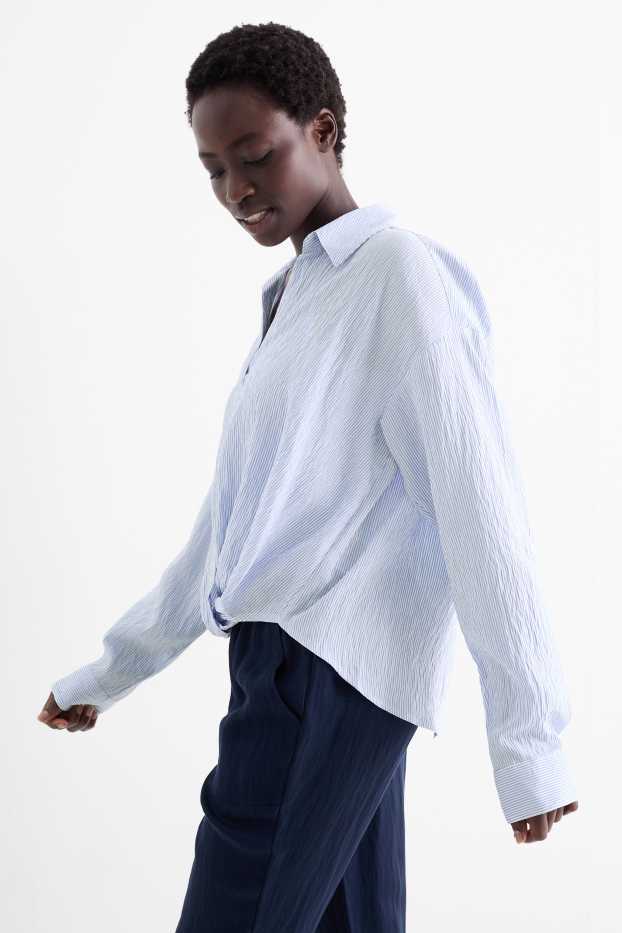 Donna - Blusa con nodo - a righe - bianco / azzurro