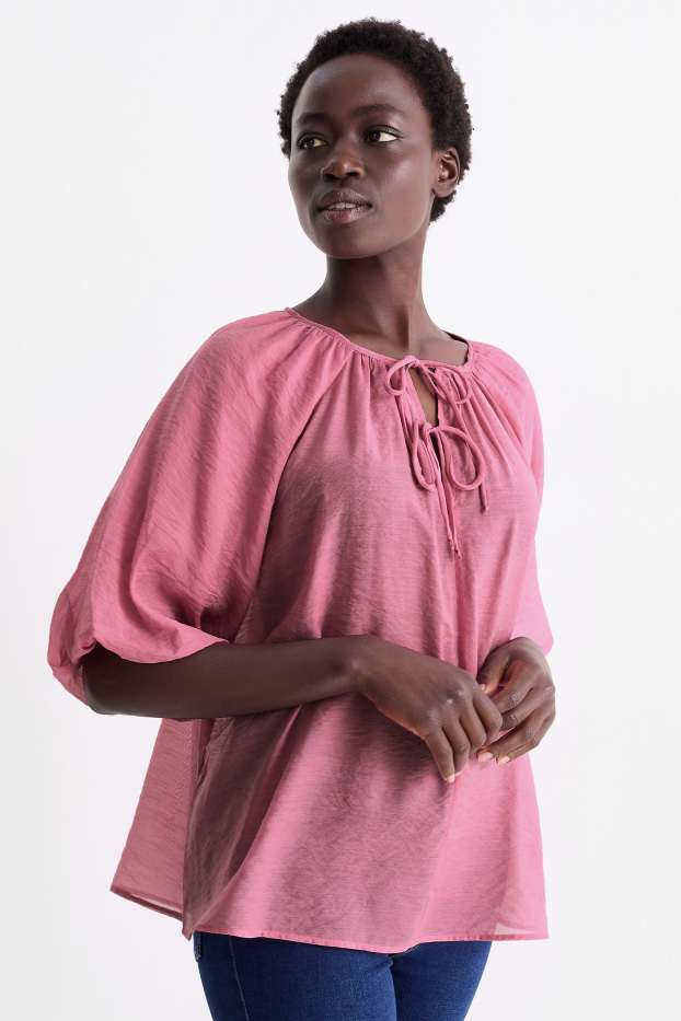 Femmes - Chemisier à col V - rose foncé