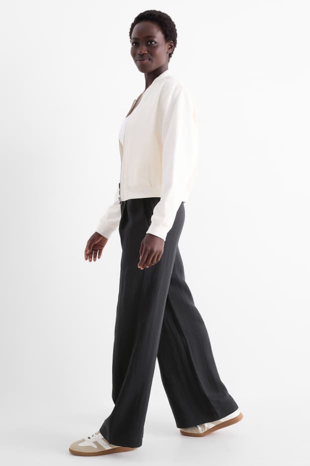 Femmes - Pantalon en toile - mid waist - wide leg - noir