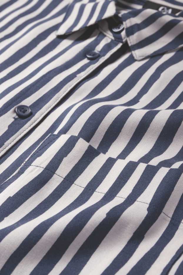 Dames - Blousejurk van viscose - gestreept - blauw / beige