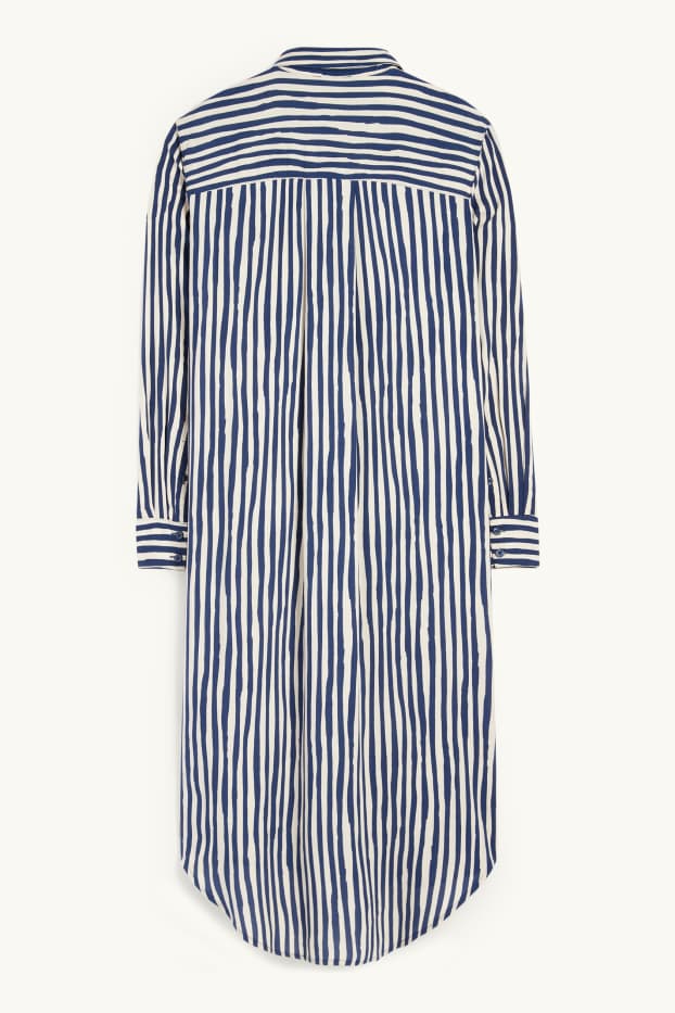 Dames - Blousejurk van viscose - gestreept - blauw / beige