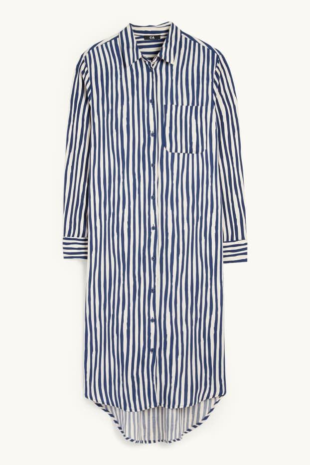 Dames - Blousejurk van viscose - gestreept - blauw / beige