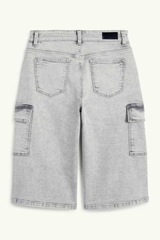 Enfants filles - Bermuda cargo en jean - jean gris clair