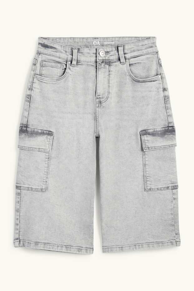 Enfants filles - Bermuda cargo en jean - jean gris clair