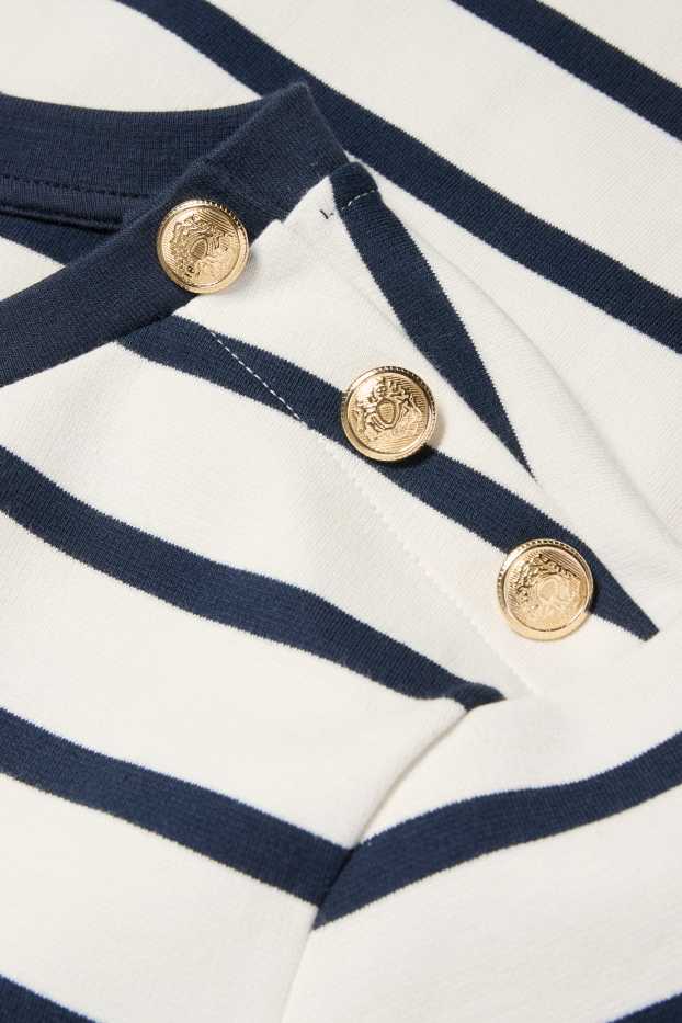 Dames - T-shirt-jurk - gestreept - donkerblauw / crème wit