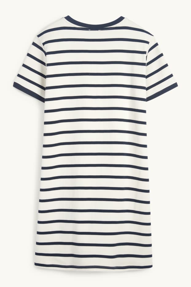 Dames - T-shirt-jurk - gestreept - donkerblauw / crème wit