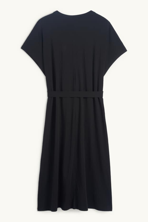 Women - T-shirt dress with belt - black