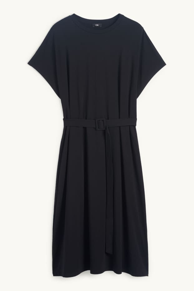 Women - T-shirt dress with belt - black