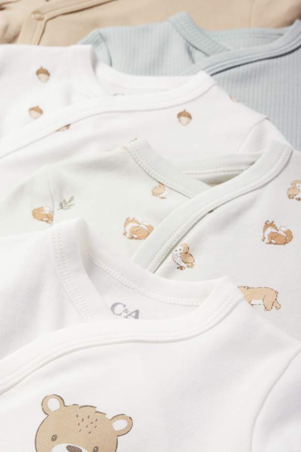 Unisexe - Lot de 5 - animaux sauvages - bodys croisés pour bébé - vert menthe