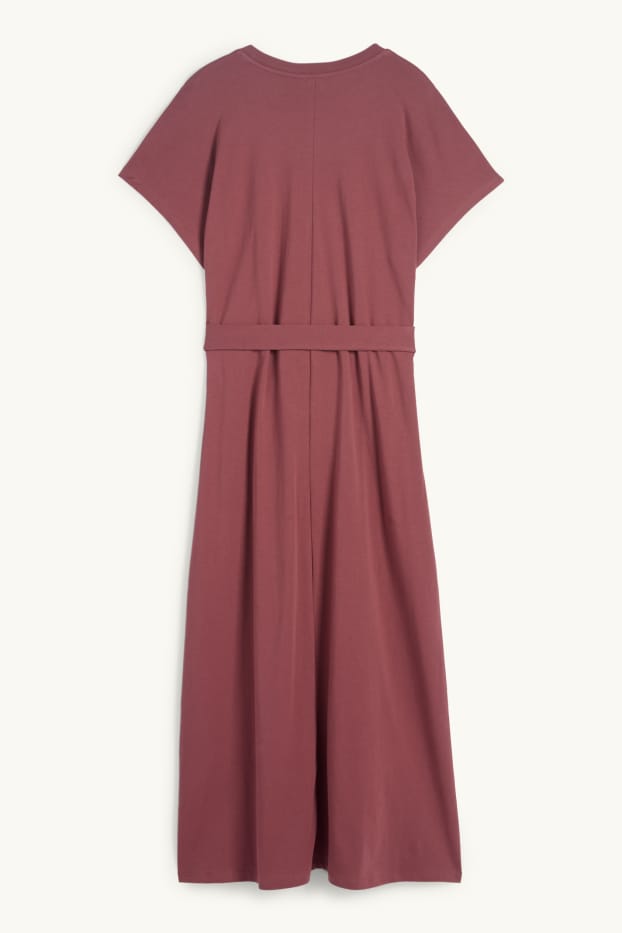 Donna - Vestito a t-shirt con cintura - bordeaux