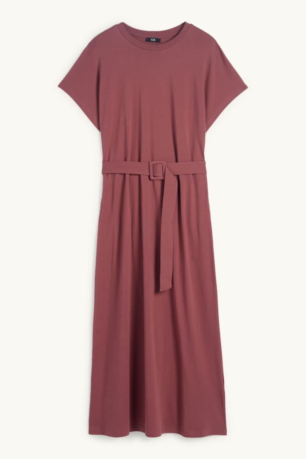 Donna - Vestito a t-shirt con cintura - bordeaux