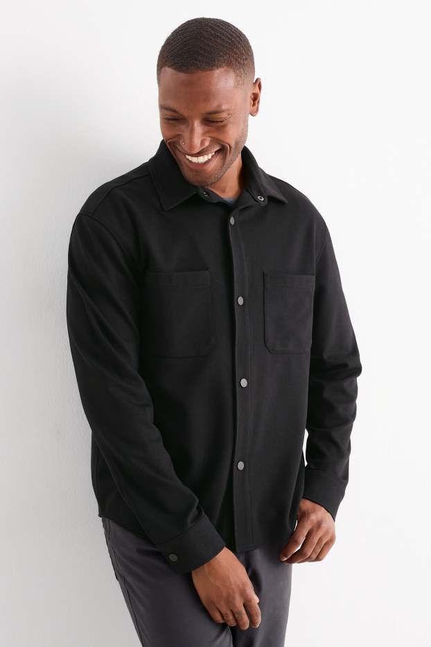 Hommes - Chemise - relaxed fit - col kent - noir