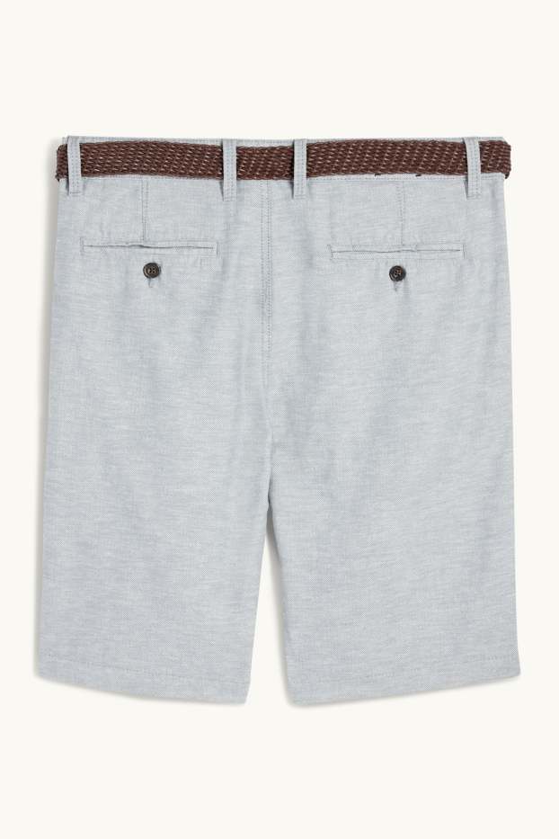 Heren - Korte broek met riem en linnengehalte - grijs-mix