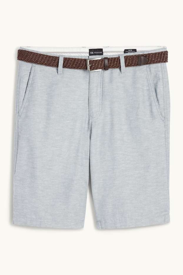 Heren - Korte broek met riem en linnengehalte - grijs-mix
