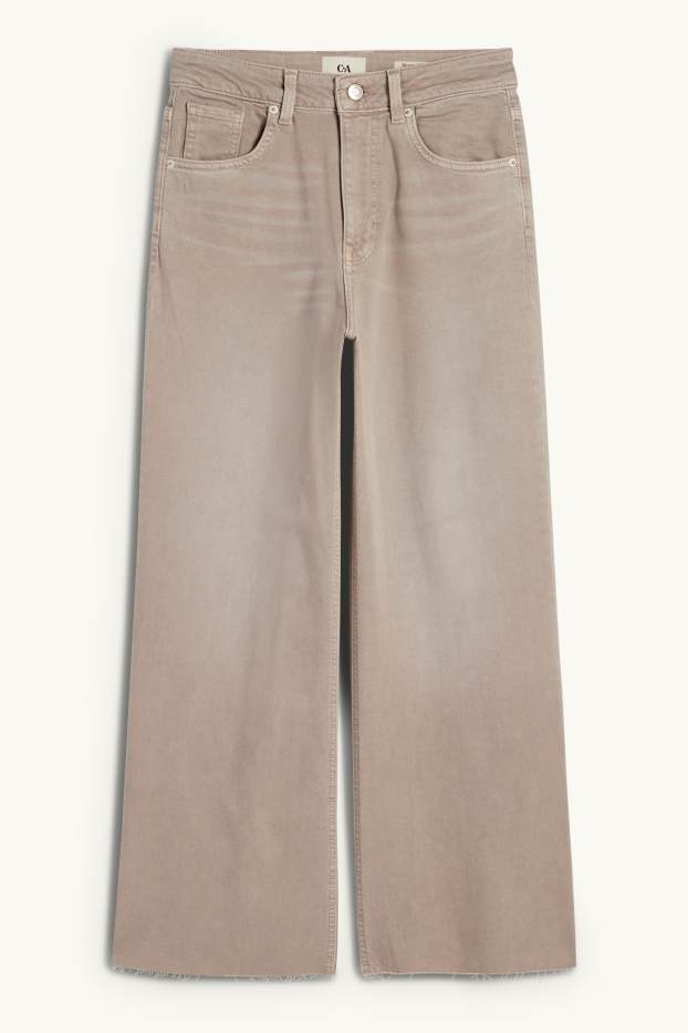 Dames - Korte wide leg jeans - mid waist - jeansgrijs