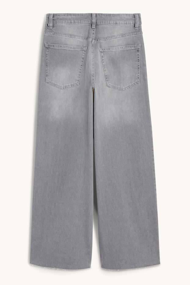 Damen - Crop Wide Leg Jeans - Mid Waist - jeansgrau