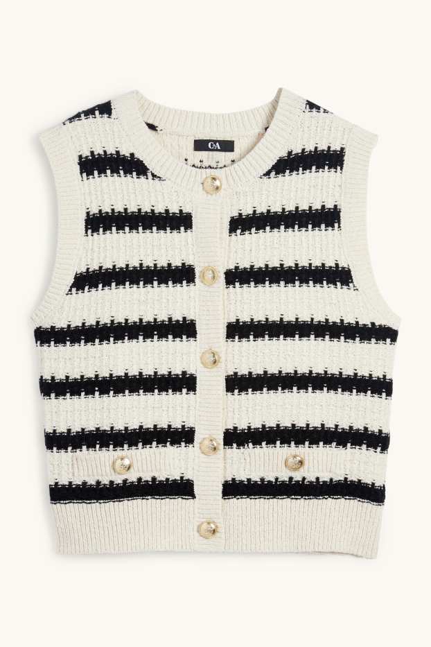 Femei - Vestă tricotată - cu dungi - structurată - negru / alb