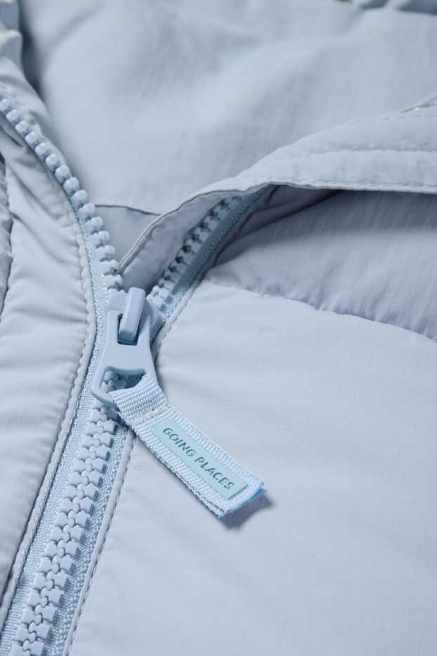 Děti - dívky - Prošívaná vesta s kapucí - z vodoodpudivého materiálu - světle modrá