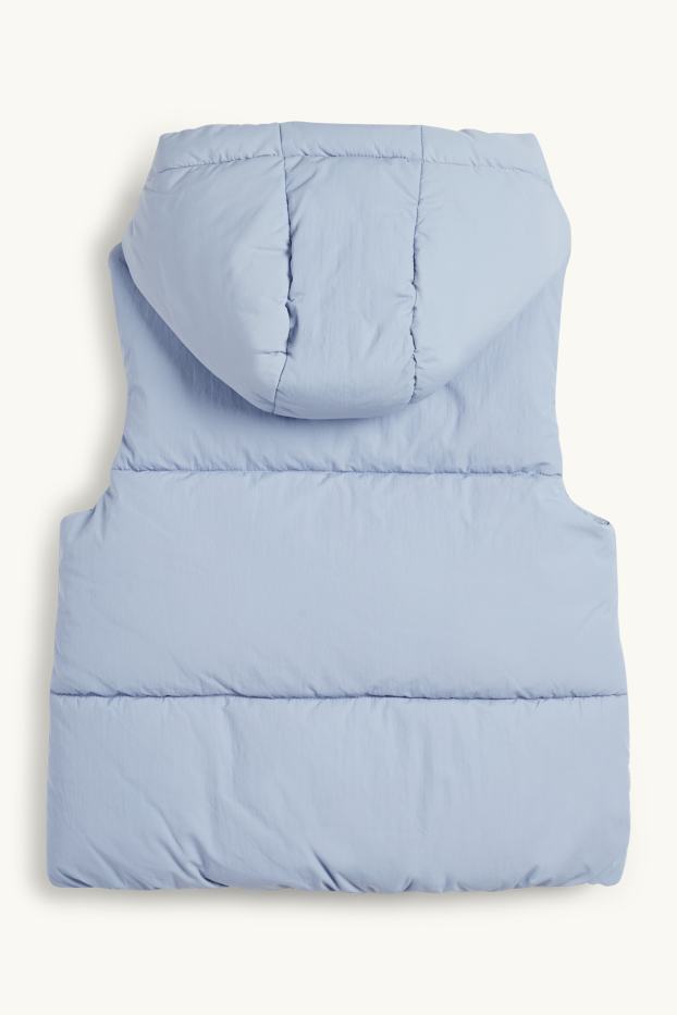 Děti - dívky - Prošívaná vesta s kapucí - z vodoodpudivého materiálu - světle modrá