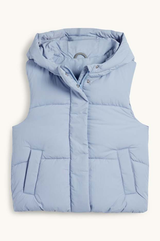 Děti - dívky - Prošívaná vesta s kapucí - z vodoodpudivého materiálu - světle modrá