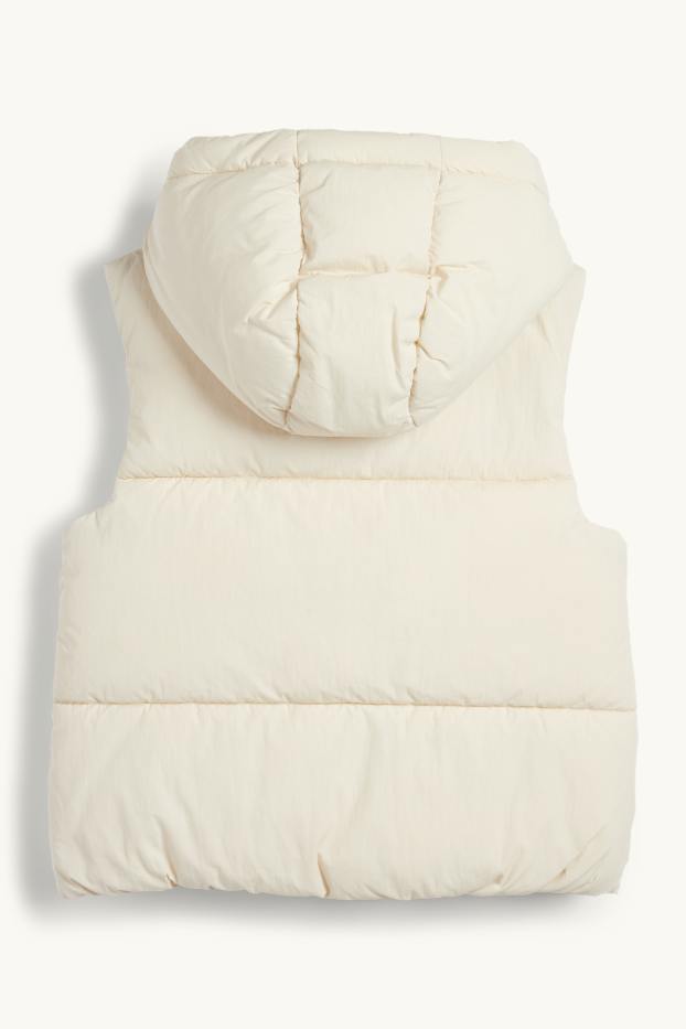 Děti - dívky - Prošívaná vesta s kapucí - z vodoodpudivého materiálu - krémově bílá