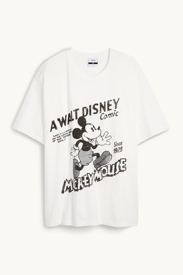Pánské - Tričko - relaxed fit - Mickey Mouse - bílá