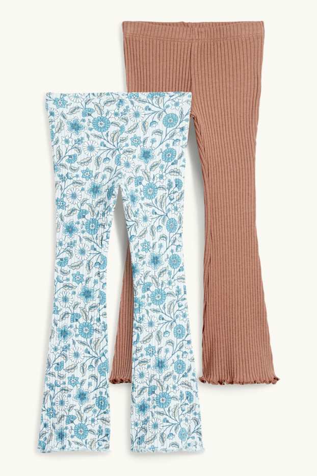 Enfants filles - Lot de 2 - fleurs - flared leggings - finition côtelée - bleu clair