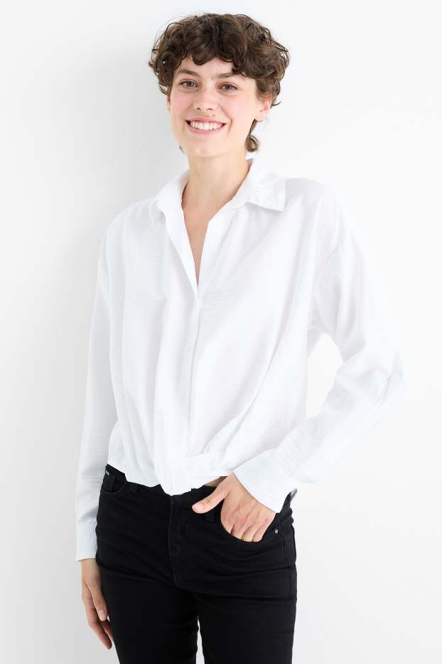 Women - Blouse with knot detail - white