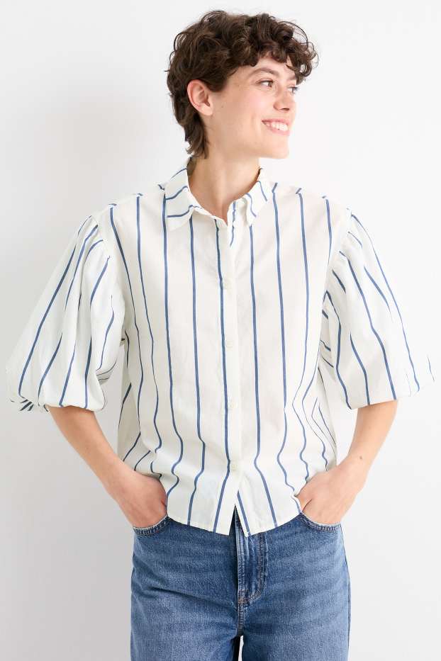 Damen - Bluse - gestreift - weiss