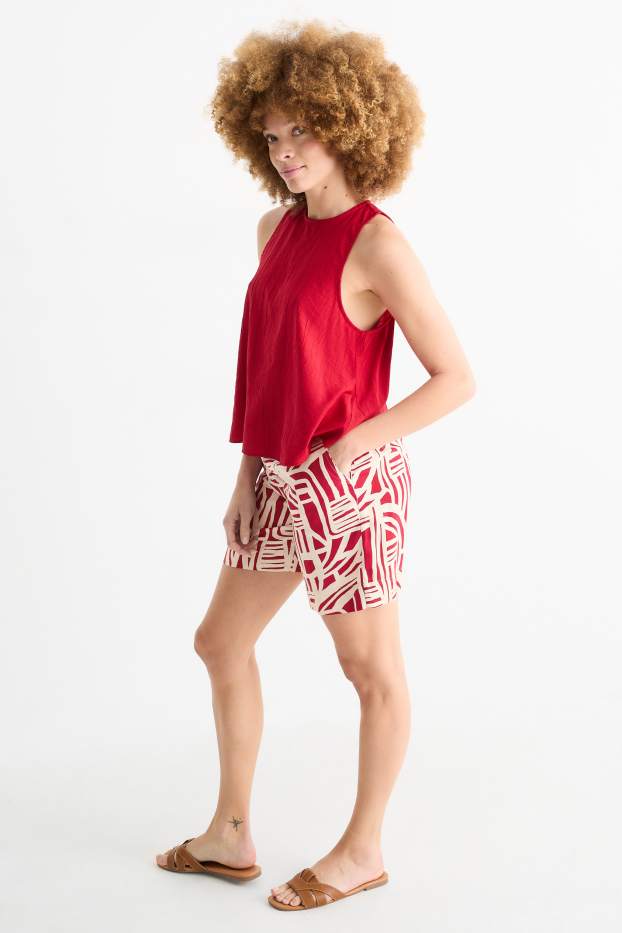 Femmes - Short - high waist - à motif - rouge / blanc crème