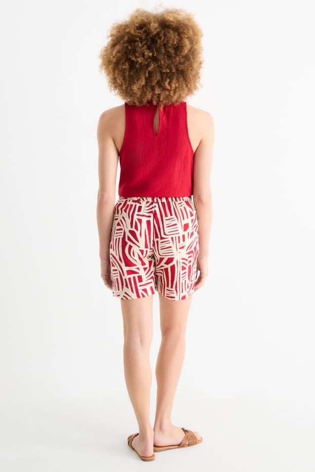 Femmes - Short - high waist - à motif - rouge / blanc crème
