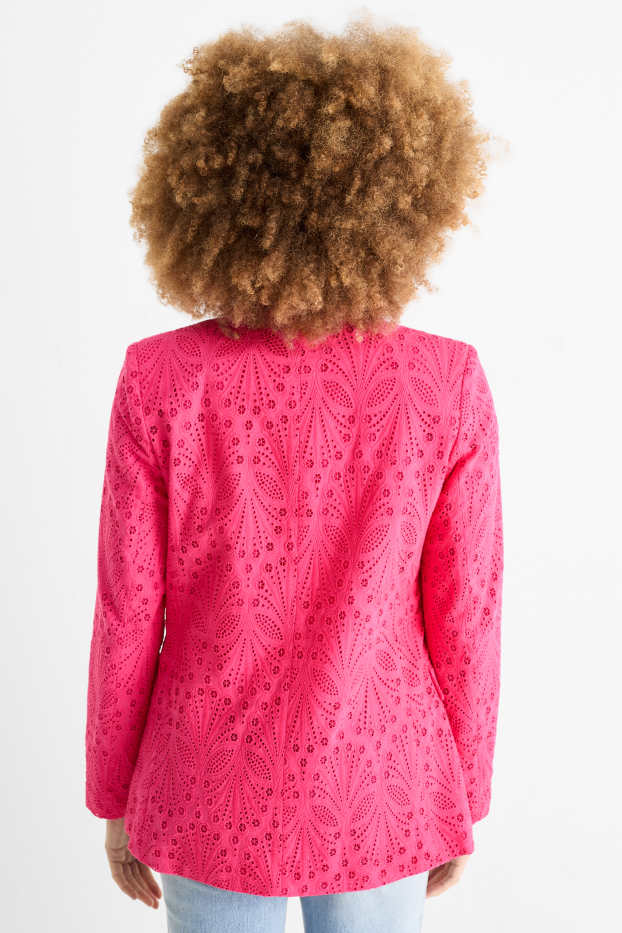Women - Long blazer - regular fit - broderie anglaise - pink