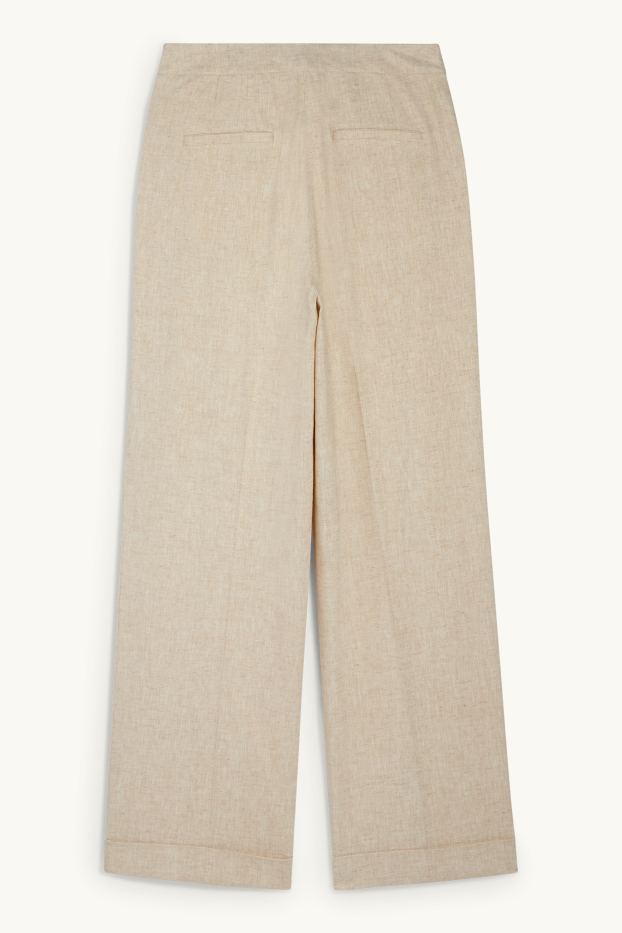 Women - Business trousers - high-rise waist - wide leg - linen blend - beige / gold