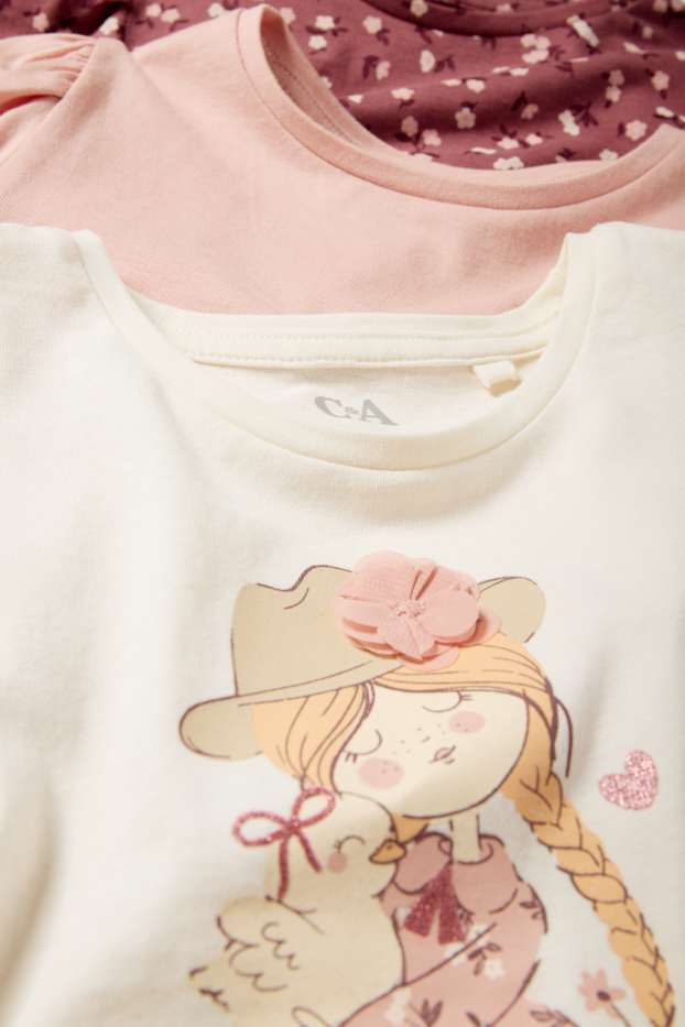 Kinderen: meisjes - Set van 2 - meisje en bloemen - longsleeve - crèmekleurig