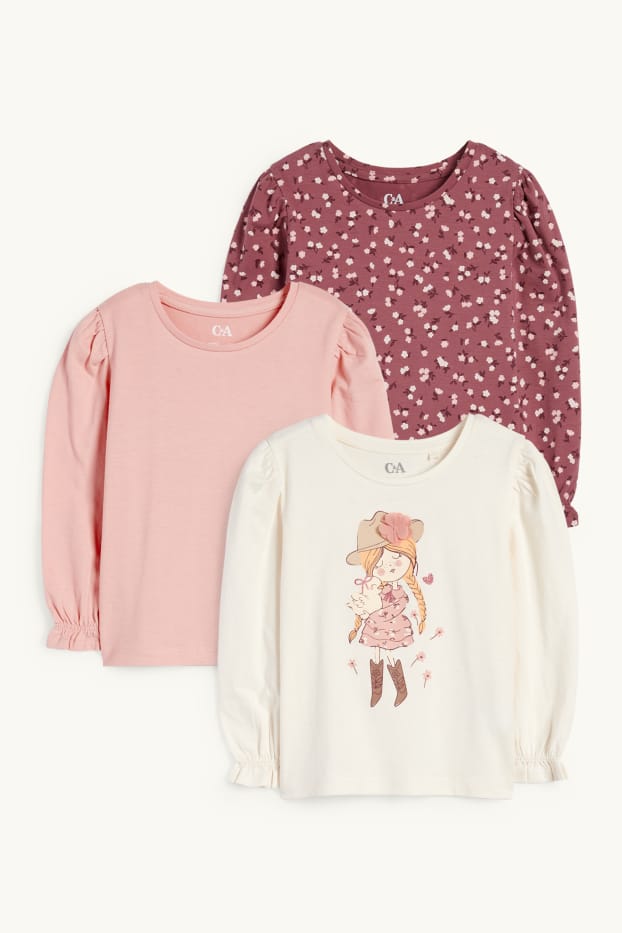 Kinderen: meisjes - Set van 2 - meisje en bloemen - longsleeve - crèmekleurig