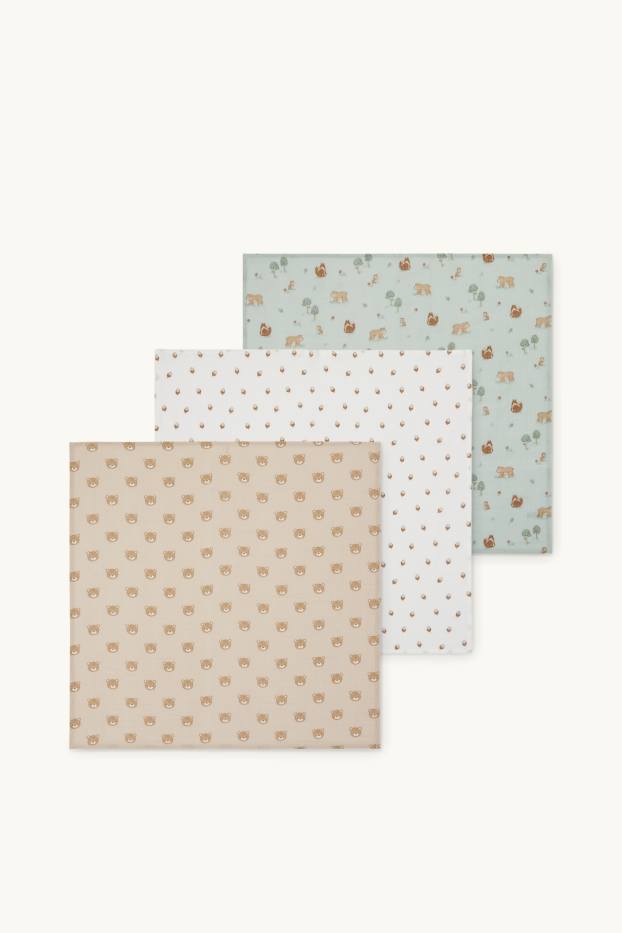 Unisex - Set van 3 - dieren en bos - hydrofiel babydoekje - licht beige