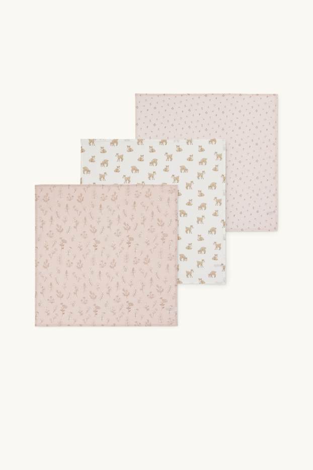 Bébés filles - Lot de 3 - petites fleurs et faon - lange en gaze de coton pour bébé - rose