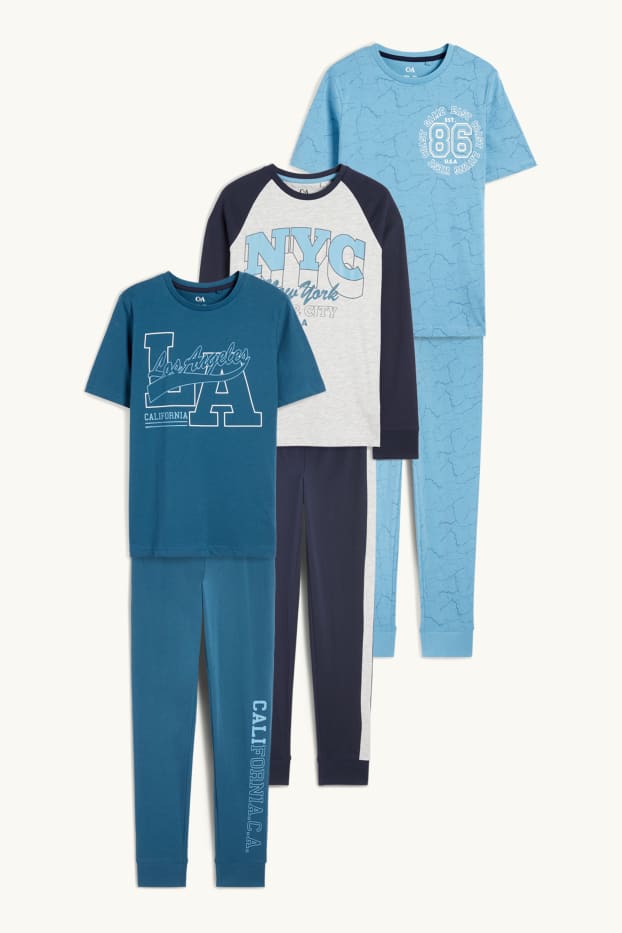 Enfants garçons - Lot de 3 - Los Angeles et New York - pyjamas - 6 pièces - bleu foncé