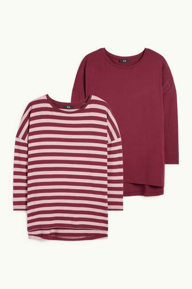 Damen - Multipack 2er - Langarmshirt - Regular Fit - bordeaux
