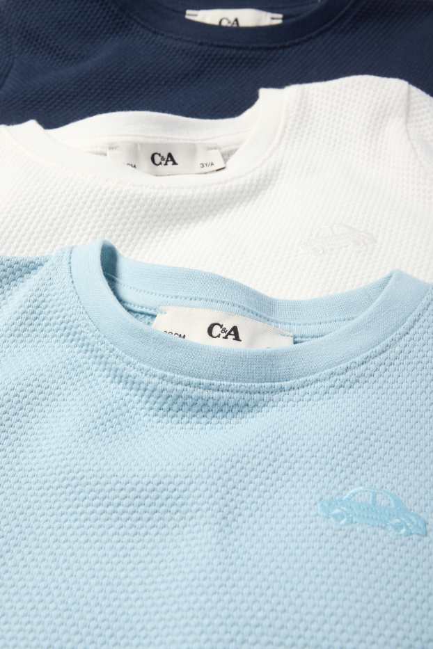 Nen - Paquet de 3 - cotxe - samarreta de màniga curta per a nadó - texturada - blau clar