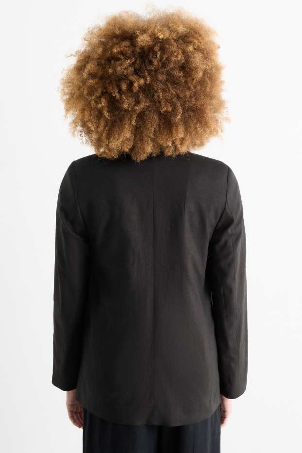Donna - Blazer lungo - relaxed fit - misto lino - nero