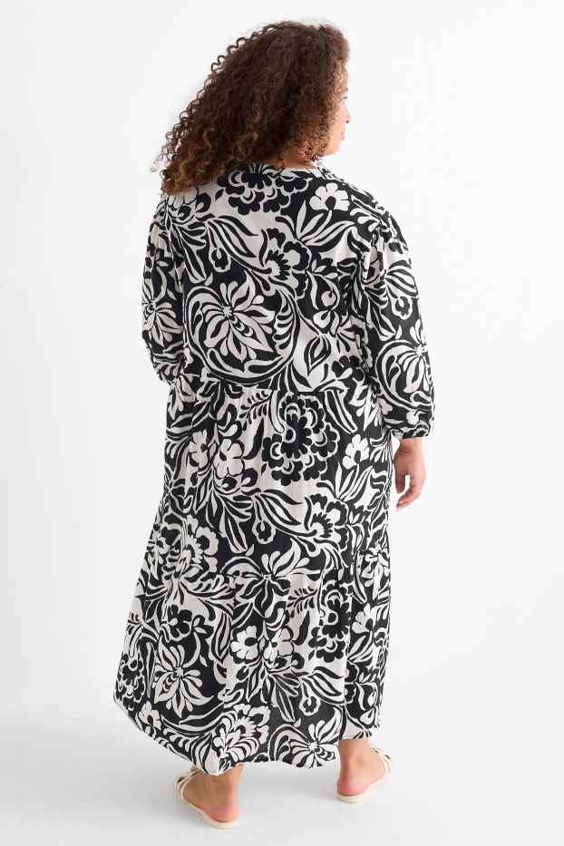 Femmes - Robe-chemise avec encolure en V - à fleurs - noir / beige