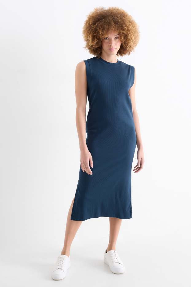 Dames - T-shirt-jurk - geribd - donkerblauw