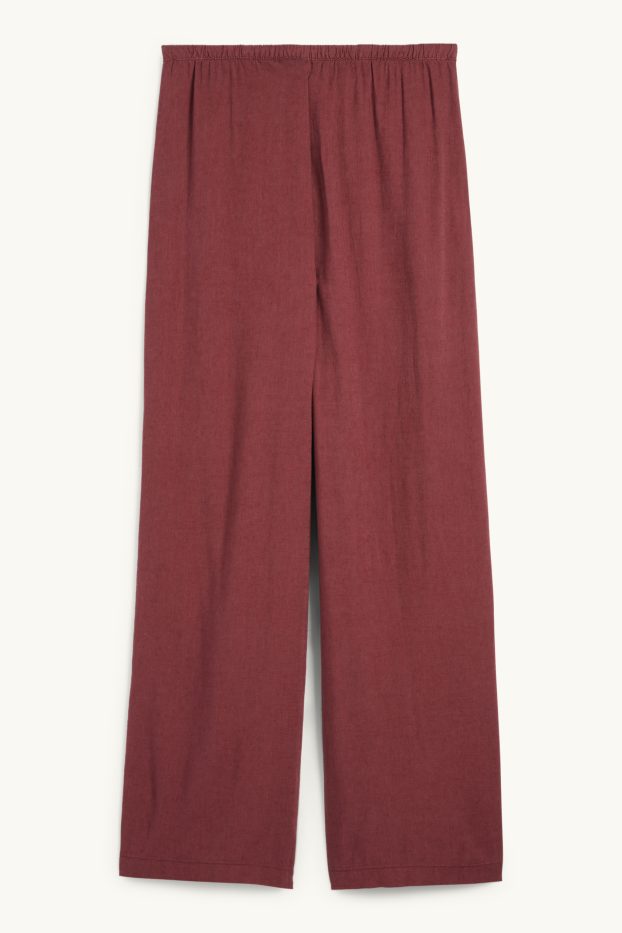 Women - Cloth trousers with linen content - mid-rise waist - wide leg - bordeaux