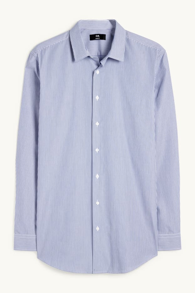 Heren - Business-overhemd - Slim Fit - kent - gestreept - blauw / wit